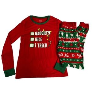 Christmas Fammy Jammies Unisex Adult Medium Fun Pyjamas Red Naughty Nice
